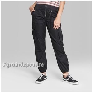 New! Wild Fable Target Black Satin O Ring Front Zipper Cargo Pants 00 XS